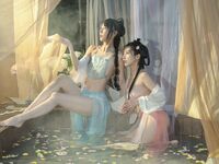 極品雙模網紅美少女火辣出鏡▌雲溪溪x奶桃▌古裝浴池嬉戲 性感肚兜誘人乳暈 濕身誘惑超寫實古代風