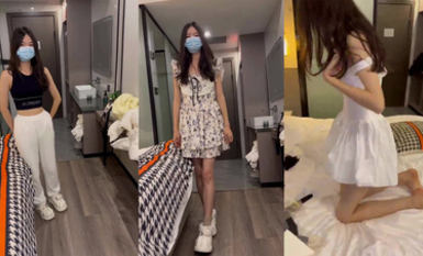 碎花洋裙清純還未開苞的大學生妹子，約拍私密寫真，半推半就被攝影師道具調情，玩弄粉穴(1)